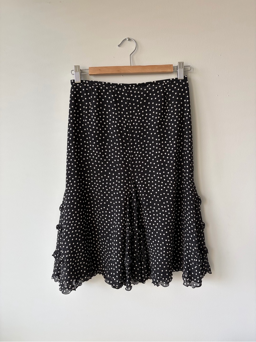 Escada Black and White Polka Dot Midi Skirt with Ruffles - Picture 3 of 7